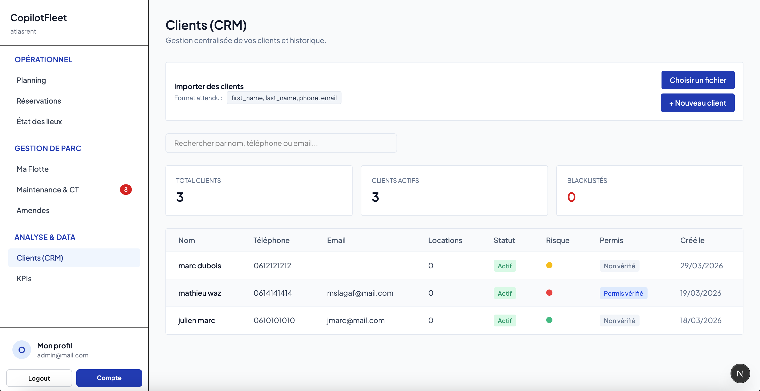 Gestion CRM client location